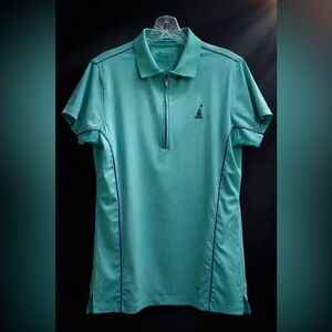 Peter Millar Wicking 1/4 Zip Golf Performance Shirt Womens L Green and Blue Trim
